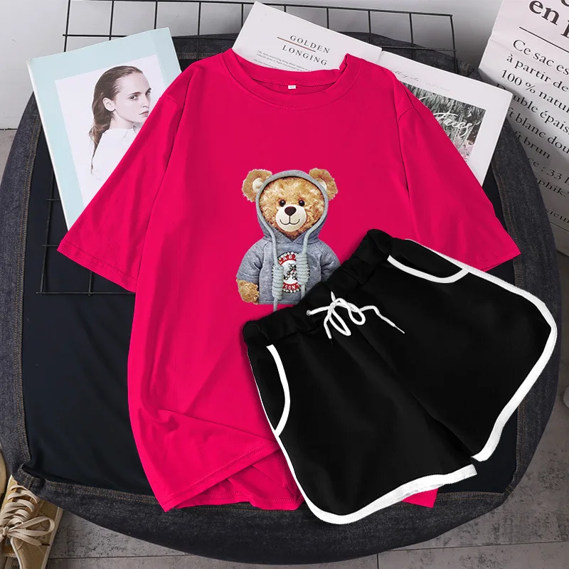 Sport Suit Women Running Clothes Knotted Bear Korean Leisure Sports Set Students Short Sleeve T-Shirt Shorts Two Pieces Loose
Sport Suit Women Running Clothes Knotted Bear Korean Leisure Sports Set Students Short Sleeve T-Shirt Shorts Two Pieces Loose
