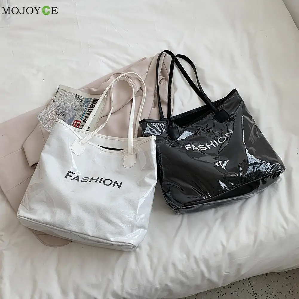 Summer PVC Shoulder Bags Women Letter Print Fashion Large Capacity Bright Tote Lady Casual Shopping Travel Handbags
Summer PVC Shoulder Bags Women Letter Print Fashion Large Capacity Bright Tote Lady Casual Shopping Travel Handbags
