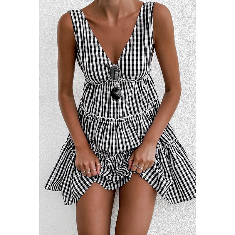 Plaid Dress Girls Summer Chic Tank Sleeveless V Neck A-Line Ruffles Print Short Dress Fashion Casual Party Female Vestidos 2021
Plaid Dress Girls Summer Chic Tank Sleeveless V Neck A-Line Ruffles Print Short Dress Fashion Casual Party Female Vestidos 2021