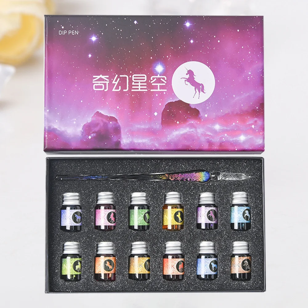 13Pcs Star Glass Pen Ink Set Student with Transparent Enamel Pen Gift Box Crystal Fountain Pen Ink Office Art Supplies
13Pcs Star Glass Pen Ink Set Student with Transparent Enamel Pen Gift Box Crystal Fountain Pen Ink Office Art Supplies