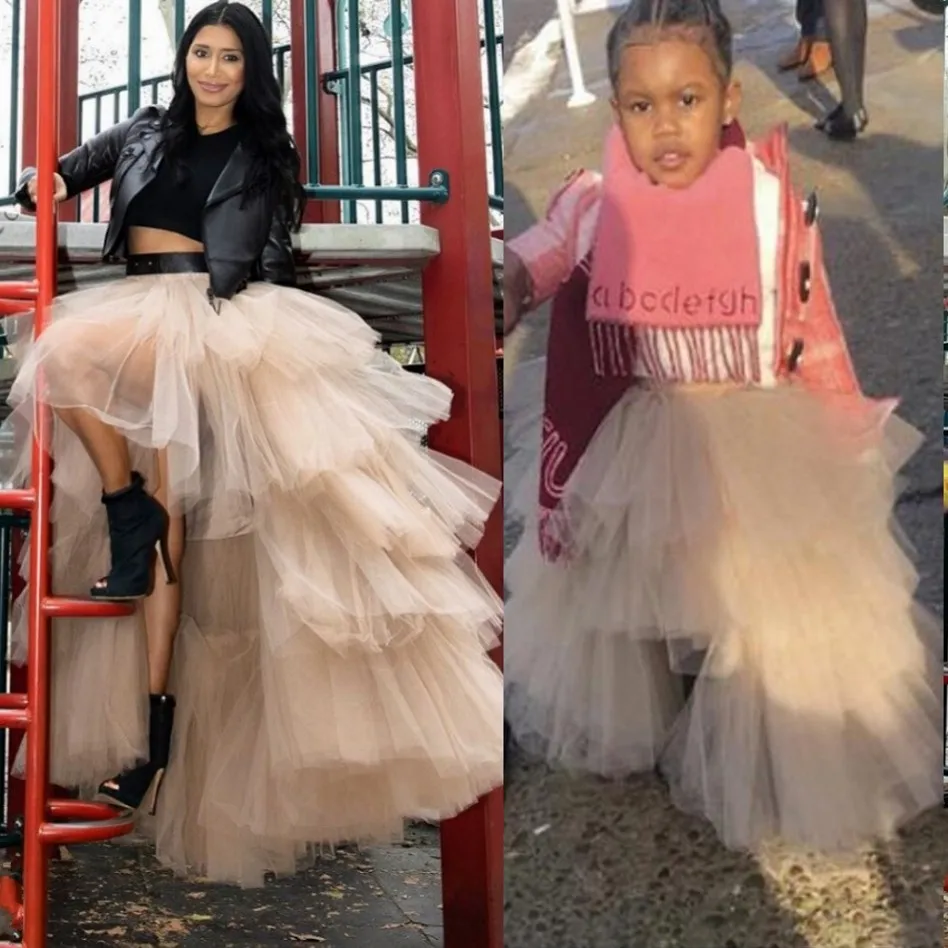 

2 Pieces Matching Mommy & Me Sets Fluffy Floor Length Elastic Waistband Champagne Custom Made Puffy Tutu Skirts Maxi