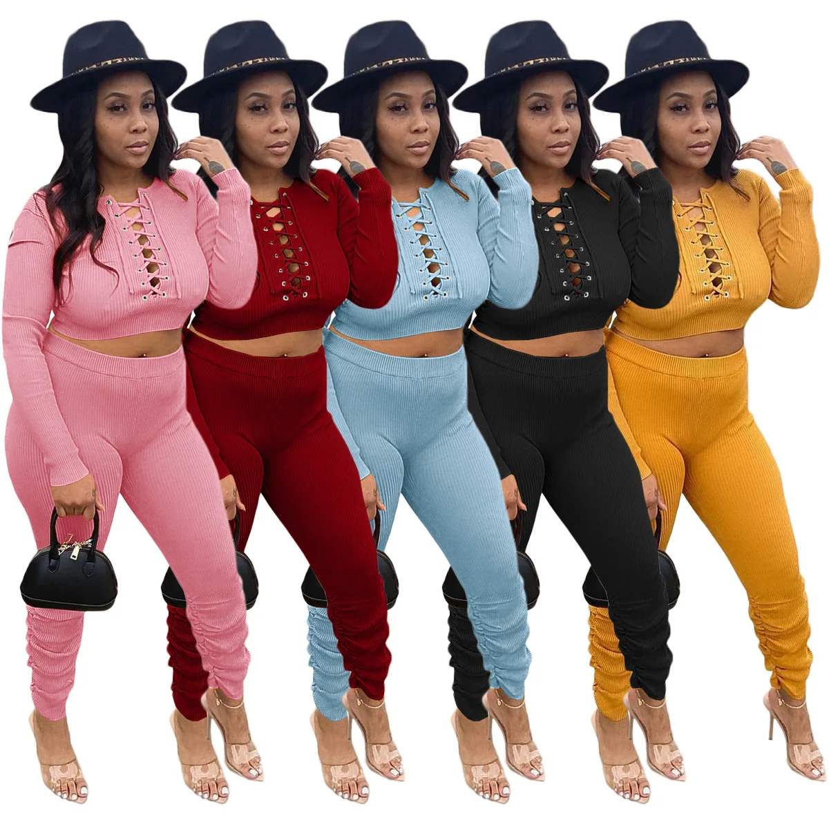 2021 Autumn Women Solid Whorl Two Piece Sets Sext Clubwear Lace-up Hollow Out Crop Tops High Elastic Wiats Stacked Pants Outfits
2021 Autumn Women Solid Whorl Two Piece Sets Sext Clubwear Lace-up Hollow Out Crop Tops High Elastic Wiats Stacked Pants Outfits