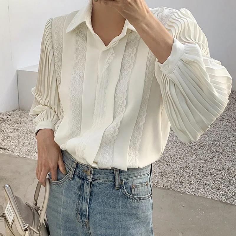 Patchwork Ruched White Casual Shirts For Women Lapel Lantern Long Sleeve Solid Elegant Blouses Female 2021 Fashion Style E698
Patchwork Ruched White Casual Shirts For Women Lapel Lantern Long Sleeve Solid Elegant Blouses Female 2021 Fashion Style E698