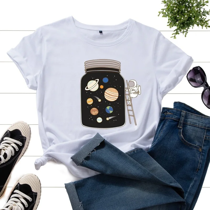 Women Short Sleeve Summer T-shirt Bottle Astronaut Star Print Female Fashion Streetwear Ladies Casual Daily Loose O-Neck Tee Top
Women Short Sleeve Summer T-shirt Bottle Astronaut Star Print Female Fashion Streetwear Ladies Casual Daily Loose O-Neck Tee Top