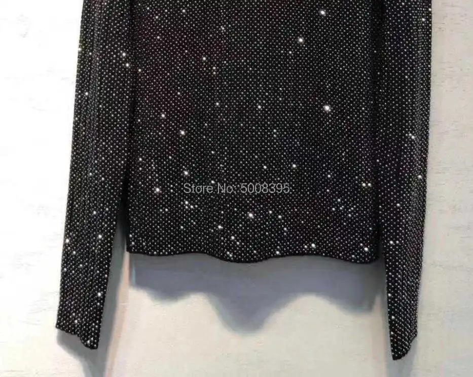 Black Cashmere Knitted Jumper with Rhinestone Round Neck Long Sleeves sweaters 2021 FALL WINTER NEW
Black Cashmere Knitted Jumper with Rhinestone Round Neck Long Sleeves sweaters 2021 FALL WINTER NEW