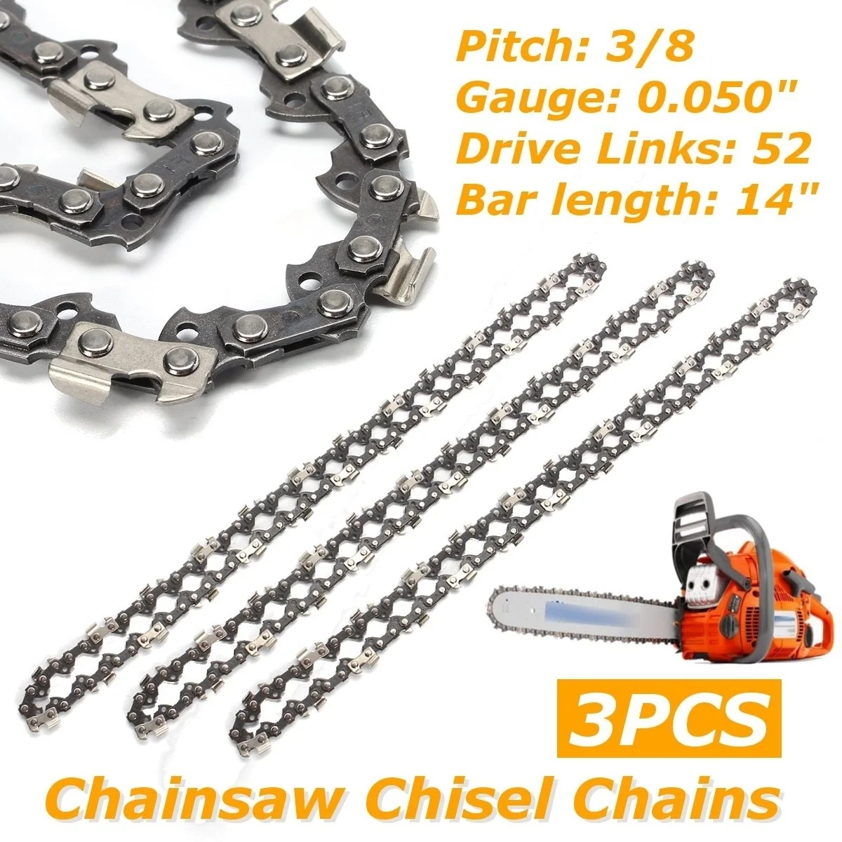 3 pcs 14" Chainsaw Chain Semi Chisel 3/8LP 0.050" 52DL Chain for Chainsaw
3 pcs 14" Chainsaw Chain Semi Chisel 3/8LP 0.050" 52DL Chain for Chainsaw