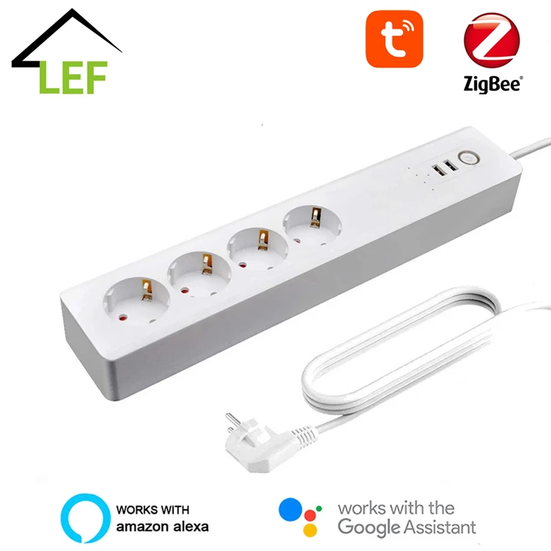 Умный удлинитель Zigbee с 2 USB портами и 4 штекерами переменного тока|Электрические