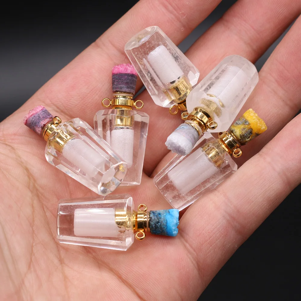 Natural Stone Gem Clear Quartz Perfume Bottle Essential Oil Diffuser Handmade Crafts DIY Necklace Jewelry Accessories Making
Natural Stone Gem Clear Quartz Perfume Bottle Essential Oil Diffuser Handmade Crafts DIY Necklace Jewelry Accessories Making