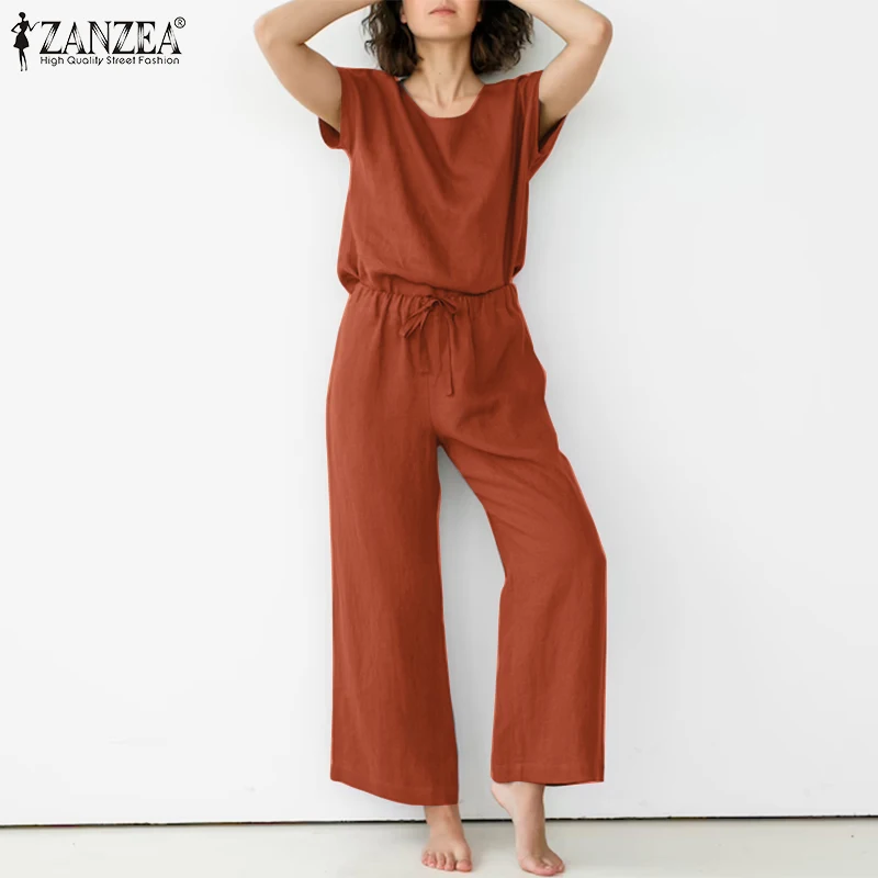 ZANZEA Solid Cotton Matching Sets Elegant Short Sleeve Tops Elastic Waist Pant Women Casual Summer Daily Plain Pant Sets OL 2PCS
ZANZEA Solid Cotton Matching Sets Elegant Short Sleeve Tops Elastic Waist Pant Women Casual Summer Daily Plain Pant Sets OL 2PCS