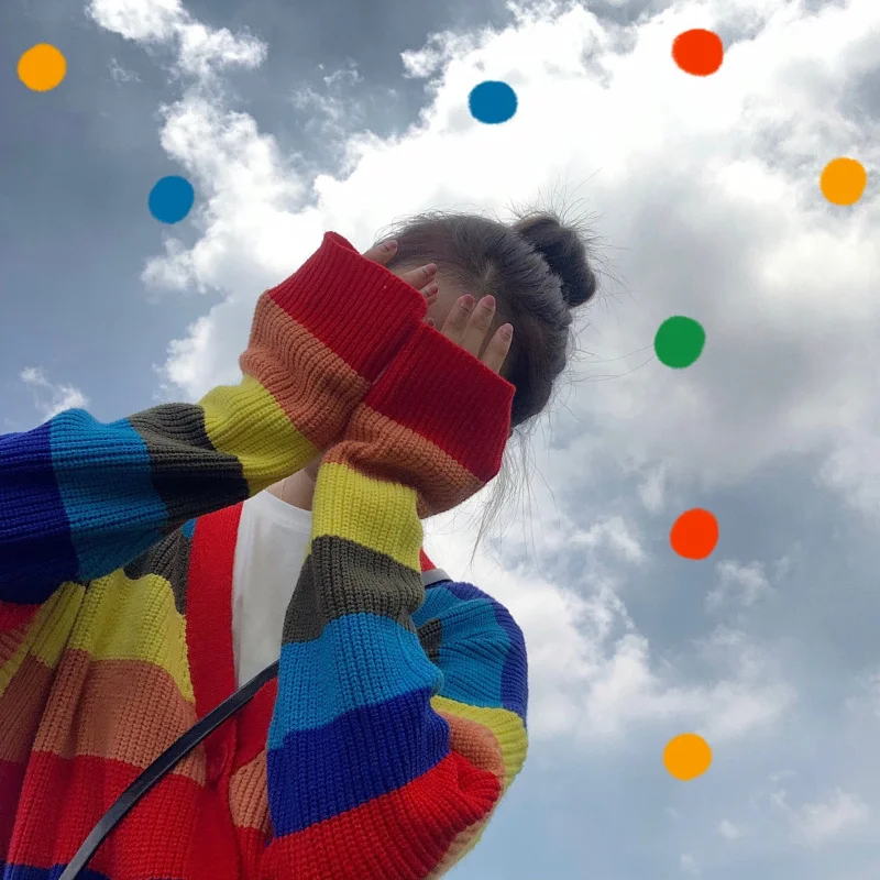 Winter Rainbow Striped Knit Cardigan Women's Korean fashion Oversize Sweaters Coat Vintage Casual V-Neck Long Sleeve Outwears
Winter Rainbow Striped Knit Cardigan Women's Korean fashion Oversize Sweaters Coat Vintage Casual V-Neck Long Sleeve Outwears