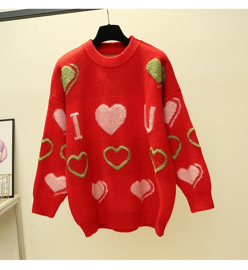 Woman Sweater Red Love Round Neck Pattern Set Head Long Sleeve Thick Loose Fashion 2019 Winter Sweater Woman Pink Green Blue
Woman Sweater Red Love Round Neck Pattern Set Head Long Sleeve Thick Loose Fashion 2019 Winter Sweater Woman Pink Green Blue