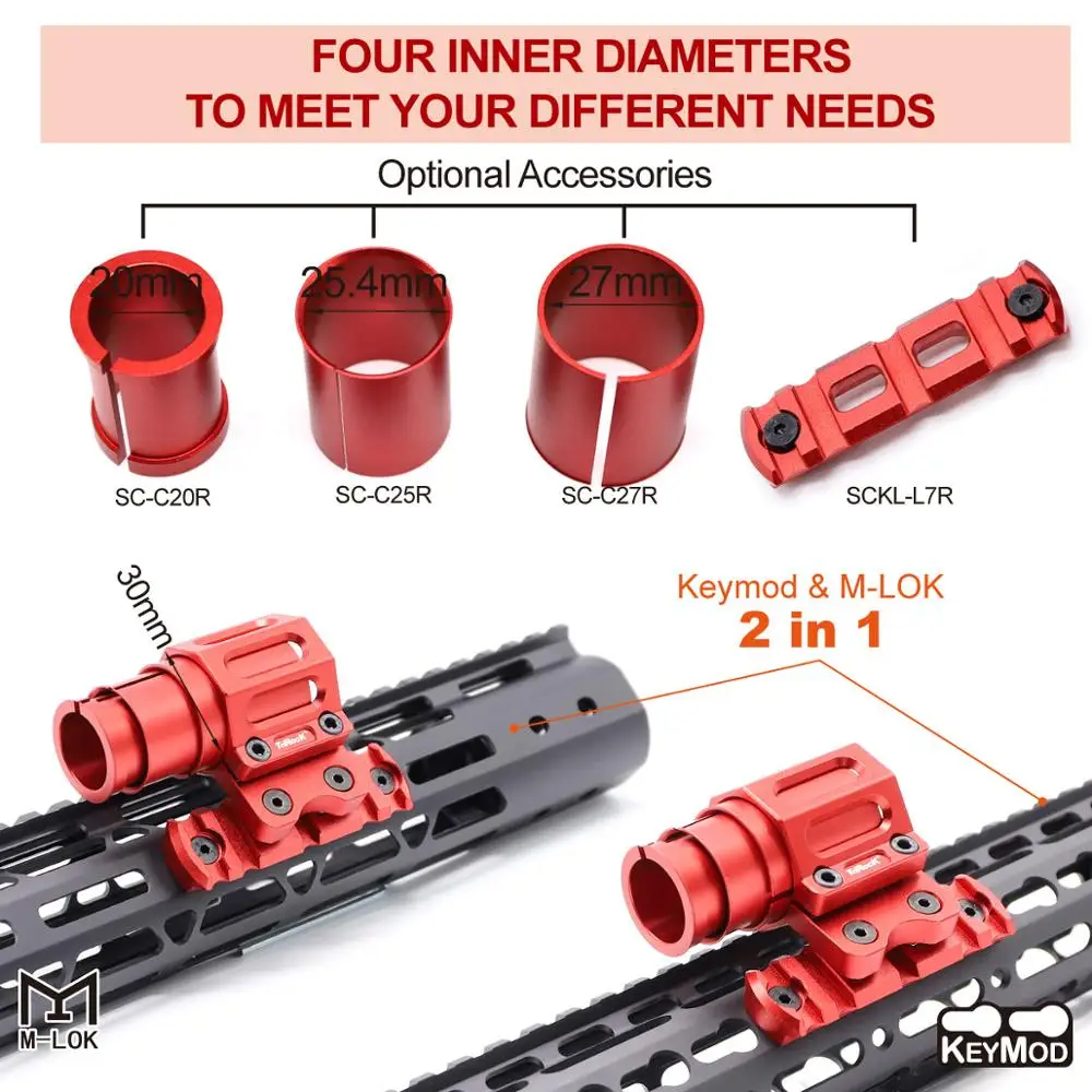 Aplus Red_20/25.4/27/30mm Scope Ring Holder Mount Flashlight Clip Clamping More Size Fit Both Keymod&M-lok Handguard Rail
Aplus Red_20/25.4/27/30mm Scope Ring Holder Mount Flashlight Clip Clamping More Size Fit Both Keymod&M-lok Handguard Rail