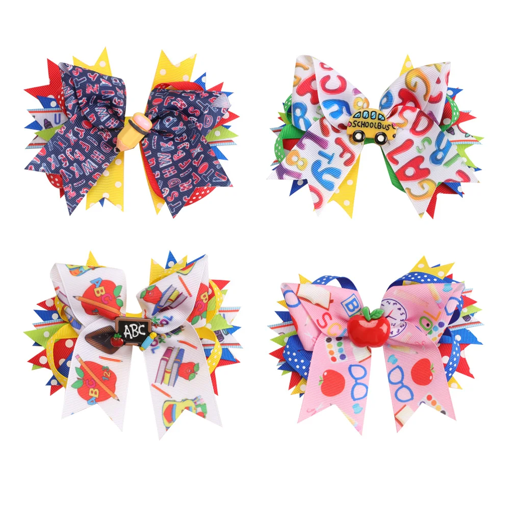 Cute Girl Hair Clip Go to School Student Hair Bows Boutique Pinwheel Crayon Apple Hair Bow With Alligator Clips Hair Accessories 
Cute Girl Hair Clip Go to School Student Hair Bows Boutique Pinwheel Crayon Apple Hair Bow With Alligator Clips Hair Accessories