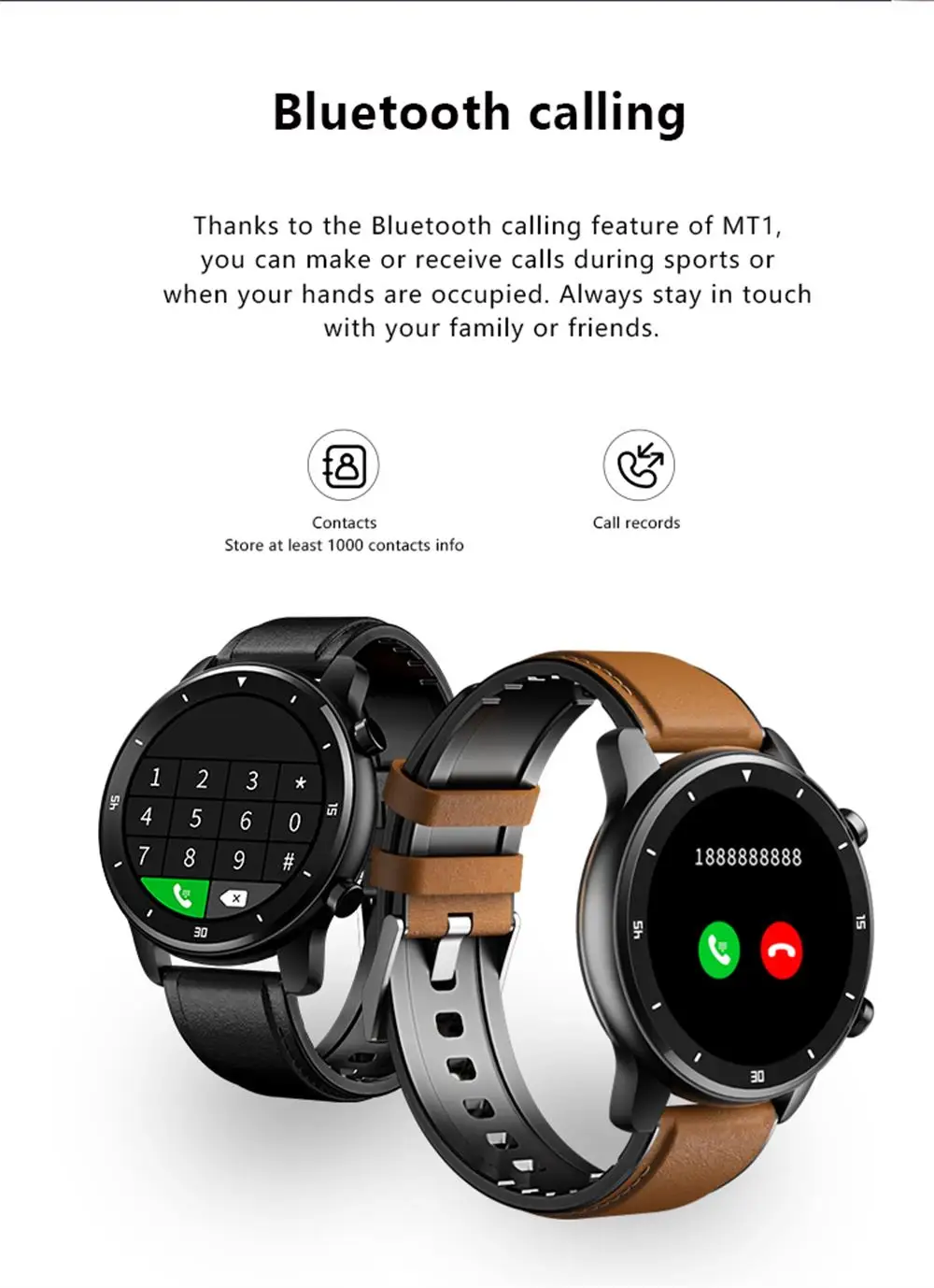 MT1 воспроизводить музыку Смарт часы Bluetooth вызова Smartwatch Подключите Динамик