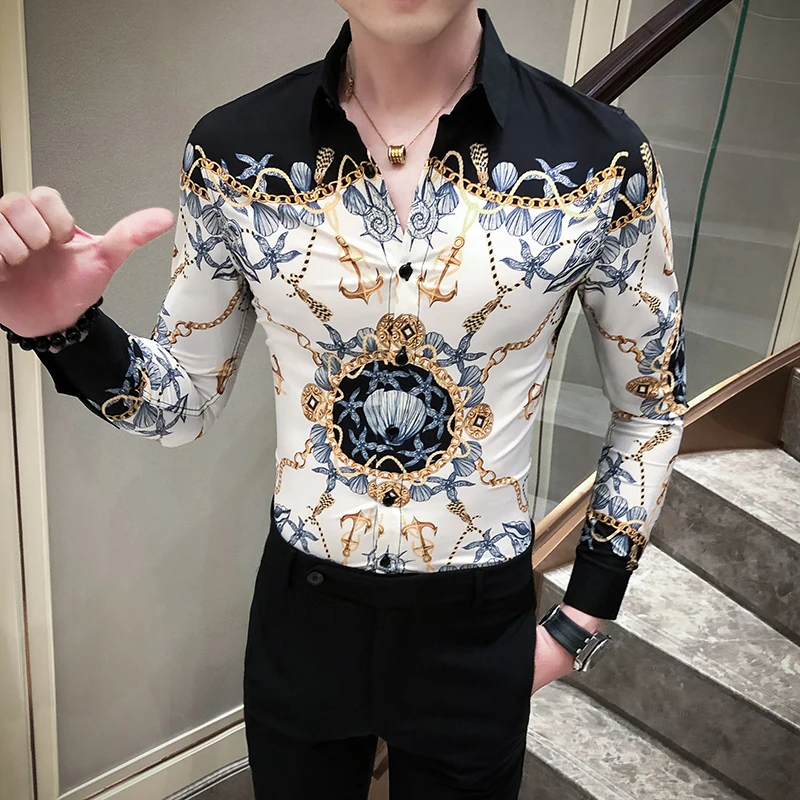Korean Men Clothes Streetwear Fashion Print Men Shirt Dress Party Tuxedo Camiseta Masculina Casual Shirt Slim Fit Men Gold Black
Korean Men Clothes Streetwear Fashion Print Men Shirt Dress Party Tuxedo Camiseta Masculina Casual Shirt Slim Fit Men Gold Black