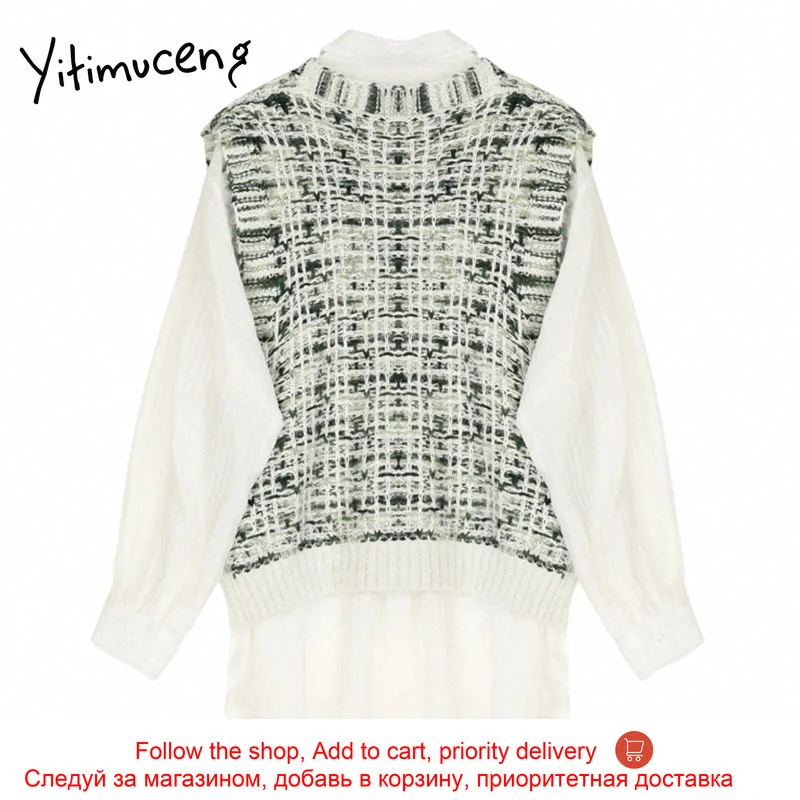 Yitimuceng Knitting Plaid Tank Tops 2 pieces Blouse Women Long Sleeve Button up Casual Shirts Straight 2021 Spring Fashion New
Yitimuceng Knitting Plaid Tank Tops 2 pieces Blouse Women Long Sleeve Button up Casual Shirts Straight 2021 Spring Fashion New
