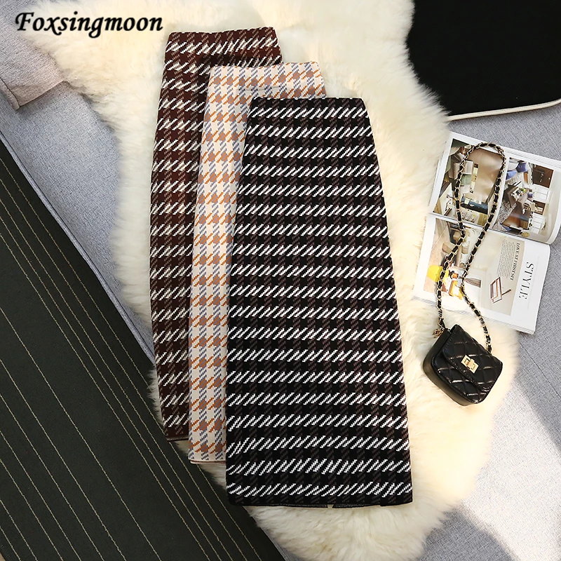 Women Plaid Knit Sweater Skirt Woolen Skirt Elastic High Waist Midi Pencil Skirt Bodycon Women Long Skirts Jupe Femme Faldas
Women Plaid Knit Sweater Skirt Woolen Skirt Elastic High Waist Midi Pencil Skirt Bodycon Women Long Skirts Jupe Femme Faldas
