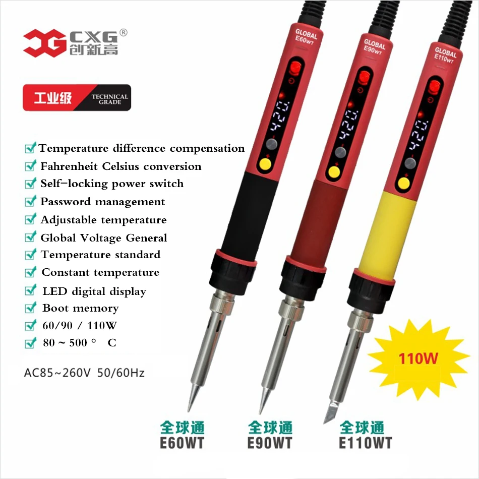 Цифровой Регулируемый Электрический паяльник CXG E60WT E90WT E110WT, профессиональная светодиодсветодиодный паяльная станция с постоянной температурой
Цифровой Регулируемый Электрический паяльник CXG E60WT E90WT E110WT, профессиональная светодиодсветодиодный паяльная станция с постоянной температурой