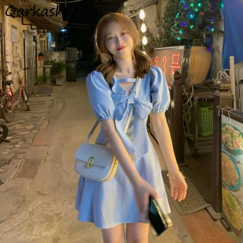 Dress Women Puff Sleeve Simple Blue Sweet Mini Sundress Female Bow Lovely Leisure Holiday Party Maiden Clothing Trendy Abdomen
Dress Women Puff Sleeve Simple Blue Sweet Mini Sundress Female Bow Lovely Leisure Holiday Party Maiden Clothing Trendy Abdomen