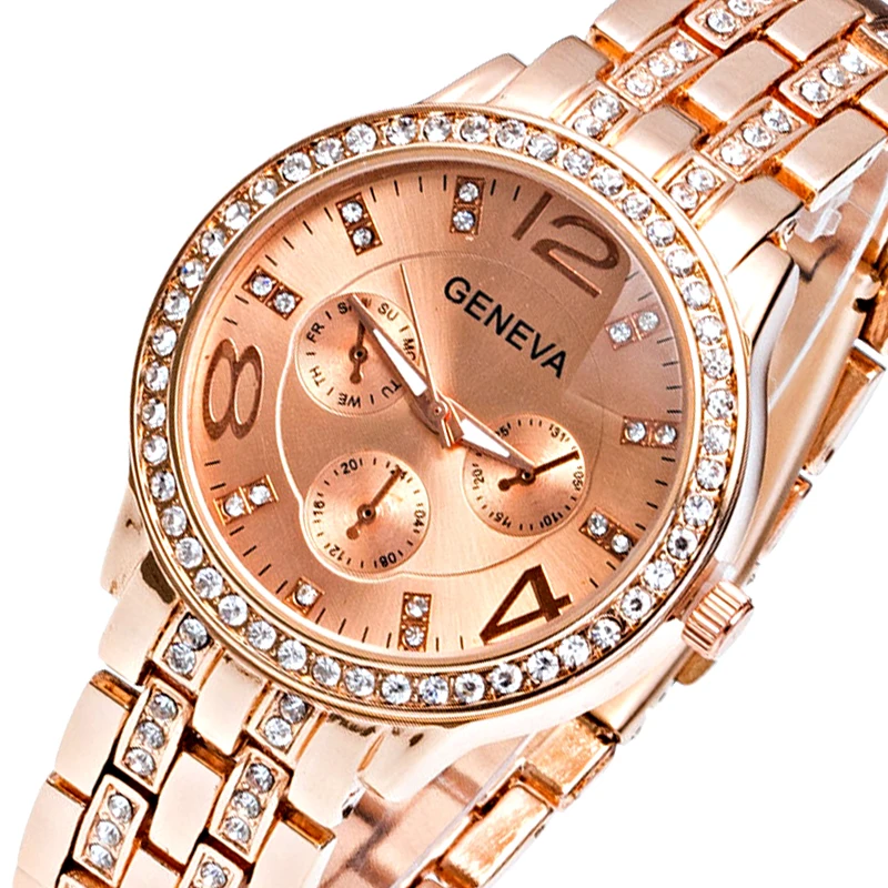 

Luxury Women Quartz Wristwatch Rose Gold Diamonds Analog Large Watches Fashion No Scale Wristwatch Analog Clock Zegarek Damski