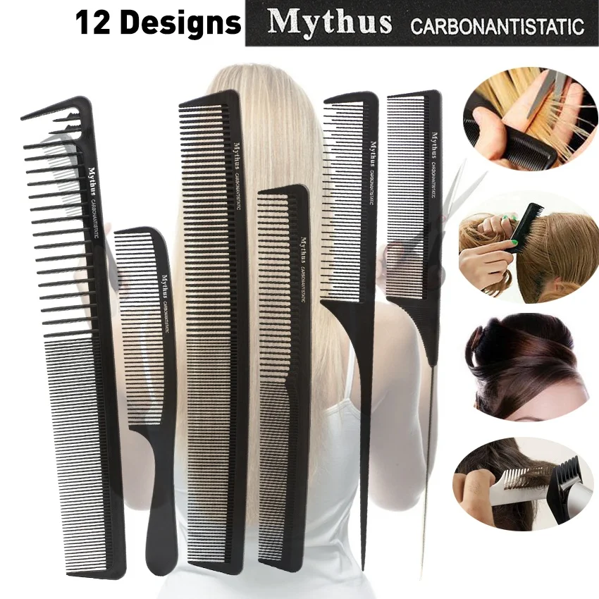 Original Mythus 12 Designs Black Hair Carbon Comb Anti Static Tail Hairdressing Comb Makeup Teasing Comb for Hair Styling Tool
Original Mythus 12 Designs Black Hair Carbon Comb Anti Static Tail Hairdressing Comb Makeup Teasing Comb for Hair Styling Tool