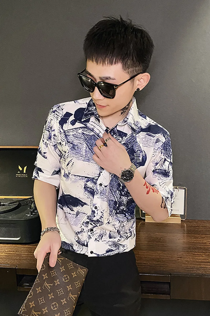 Designer Printed Men's Shirt Short Sleeve Slim Streetwear Shirts 2021 Summer Social Party Nightclub Casual Shirt Chemise Homme
Designer Printed Men's Shirt Short Sleeve Slim Streetwear Shirts 2021 Summer Social Party Nightclub Casual Shirt Chemise Homme