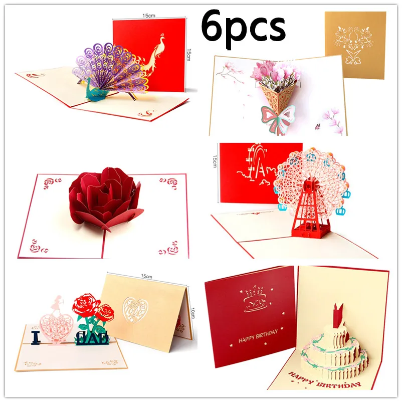 6 Pieces 3D Greeting Cards Pop up Card with Envelope for Christmas Valentine Birthday Anniversary Wedding Mother's Day Gift
6 Pieces 3D Greeting Cards Pop up Card with Envelope for Christmas Valentine Birthday Anniversary Wedding Mother's Day Gift