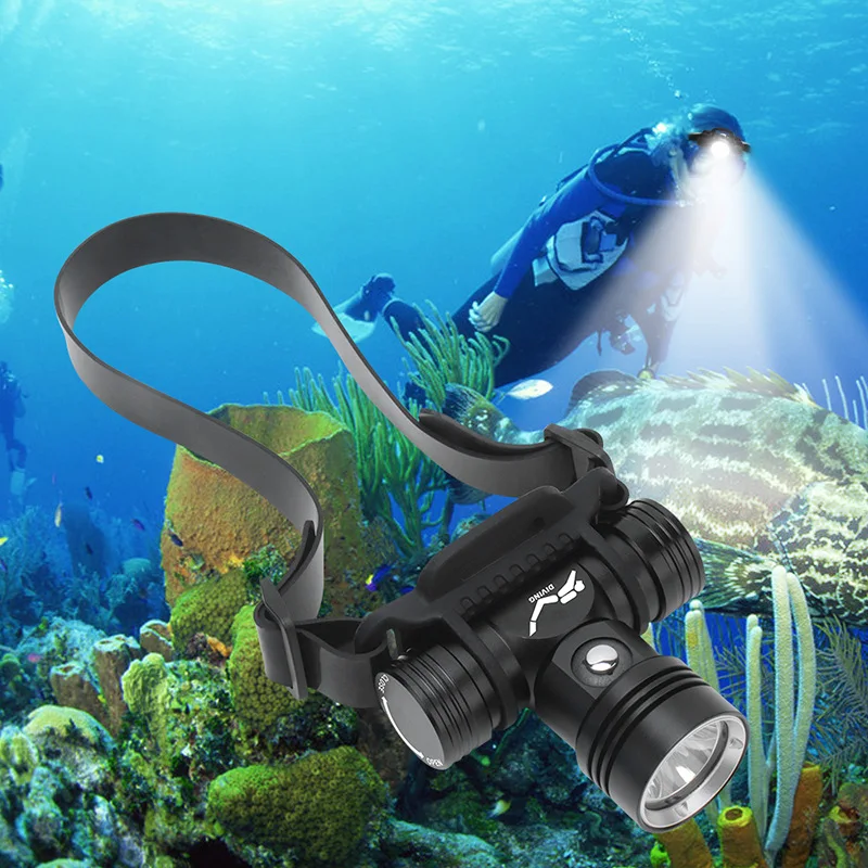 

D2 200M Diving Headlamp Underwater Headlight XM-L2 Led Scuba head Flashlight Torch Waterproof IPX8 18650 Dive Suits Lamp Light