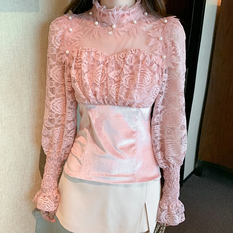 Women's Clothing 2022 Spring New Long-Sleeve Lace Pink Ladies Tops Flower Hollow Sexy Chiffon Lace Ruffle Blouses Shirts 110E
Women's Clothing 2022 Spring New Long-Sleeve Lace Pink Ladies Tops Flower Hollow Sexy Chiffon Lace Ruffle Blouses Shirts 110E