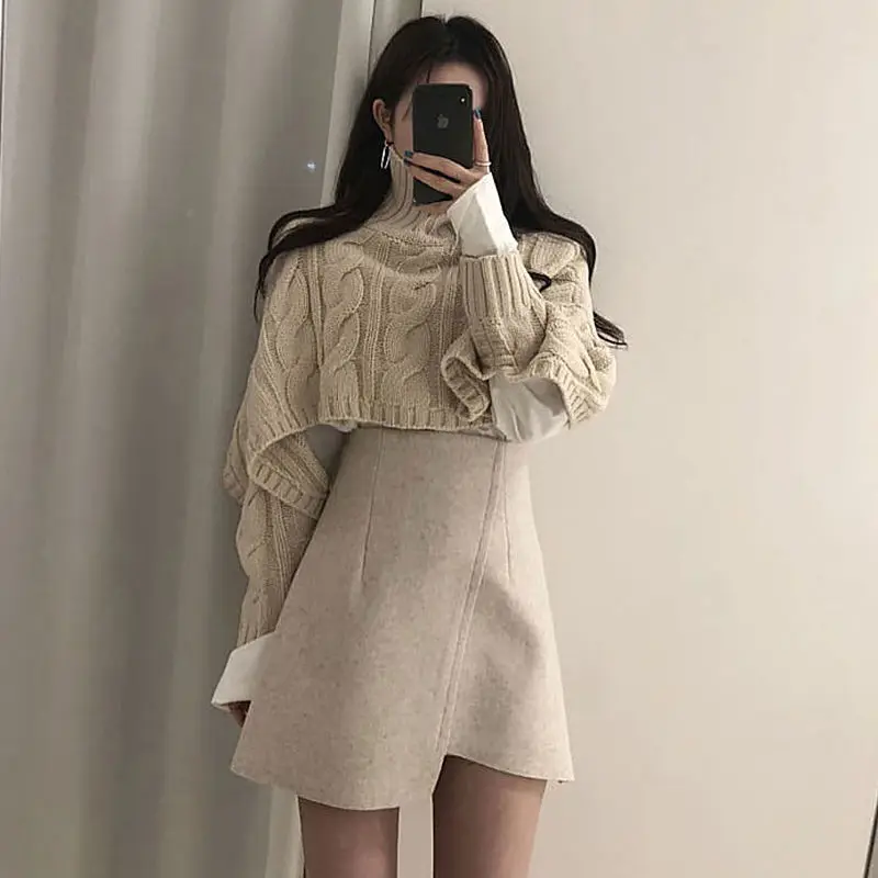 Women 2021 Autumn Winter Two Piece Set New Fashion Female Long Sleeve Knit Pullover Sweater and High Waist Mini Skirt Sets A602
Women 2021 Autumn Winter Two Piece Set New Fashion Female Long Sleeve Knit Pullover Sweater and High Waist Mini Skirt Sets A602