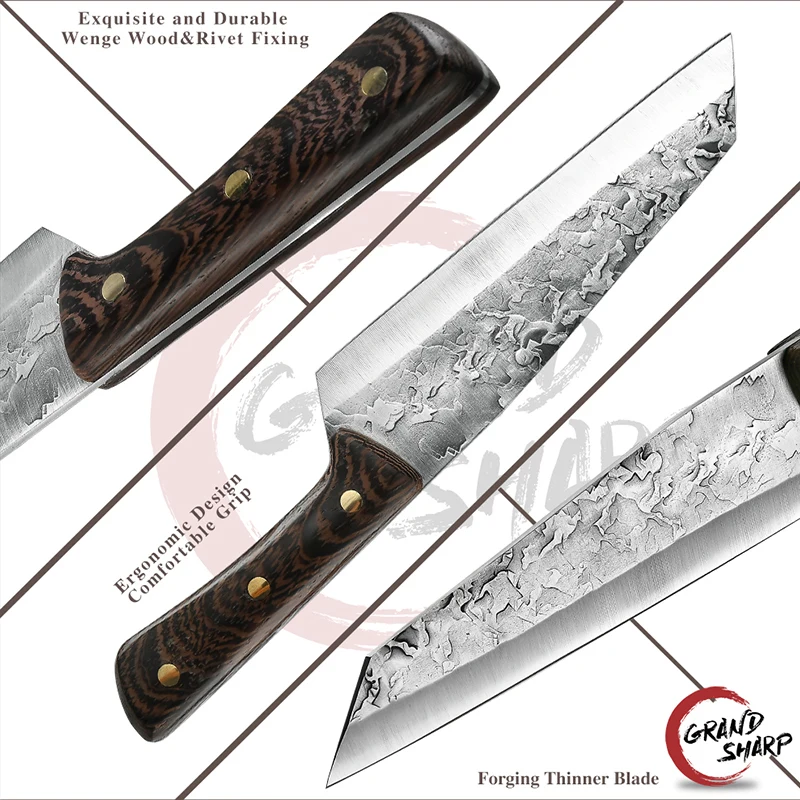 7'' Forged Multifunctional Meat Cleaver Handmade kitchen Chef Knife High Clad Steel Camping Slicing Butcher Knife GRANDSHARP 
7'' Forged Multifunctional Meat Cleaver Handmade kitchen Chef Knife High Clad Steel Camping Slicing Butcher Knife GRANDSHARP