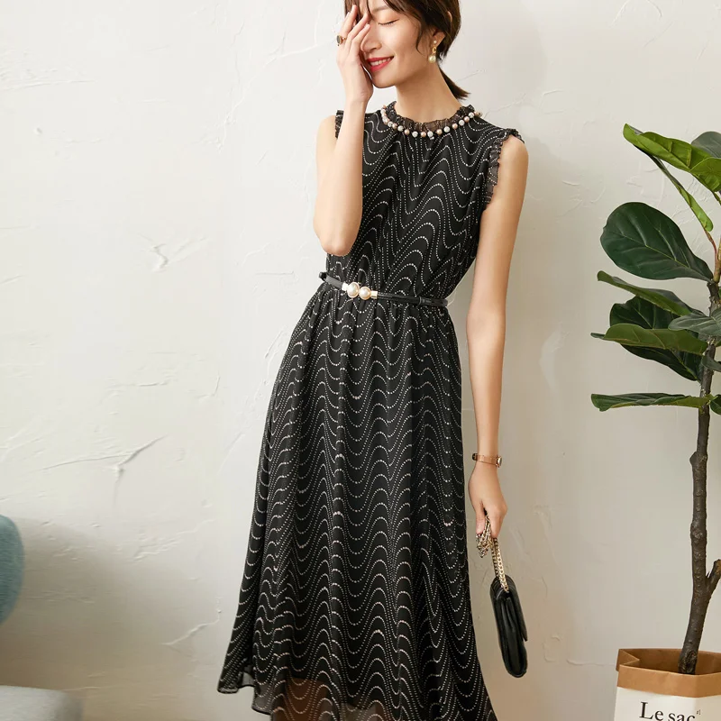 Женское шифоновое платье, длинное летнее платье без рукавов с бусинами
Женское шифоновое платье, длинное летнее платье без рукавов с бусинами