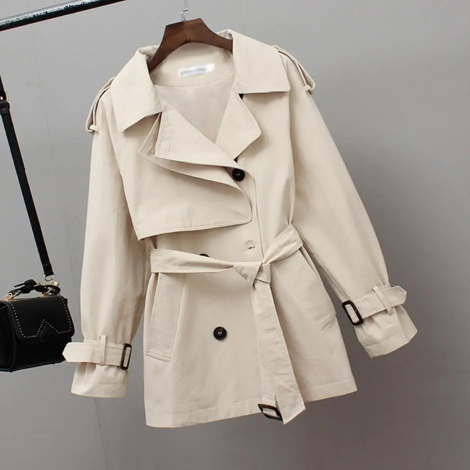 Women Short Trench Spring Windbreaker Coats Casual Loose Clothes Fashion Stand Collar Drawstring Female Trench Coat
Women Short Trench Spring Windbreaker Coats Casual Loose Clothes Fashion Stand Collar Drawstring Female Trench Coat