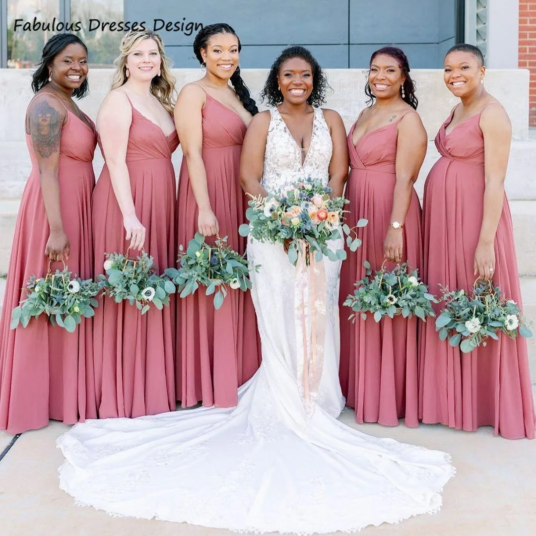 Dursty Pink Spaghetti Strap Bridesmaid Dresses 2021 V-neck African Long A-line Wedding Party Dress Robe De Soirée De Mariage
Dursty Pink Spaghetti Strap Bridesmaid Dresses 2021 V-neck African Long A-line Wedding Party Dress Robe De Soirée De Mariage