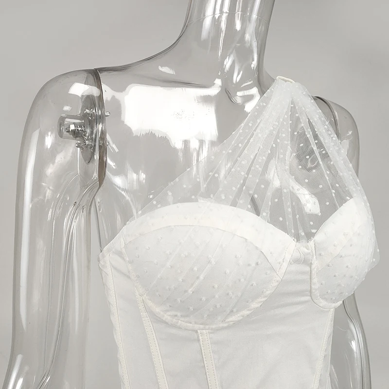 Summer Black Crop Tops Women Splice Polka Dot Mesh One Shoulder Sexy Tank Top Push Up Padded Boned Corset White 2020
Summer Black Crop Tops Women Splice Polka Dot Mesh One Shoulder Sexy Tank Top Push Up Padded Boned Corset White 2020