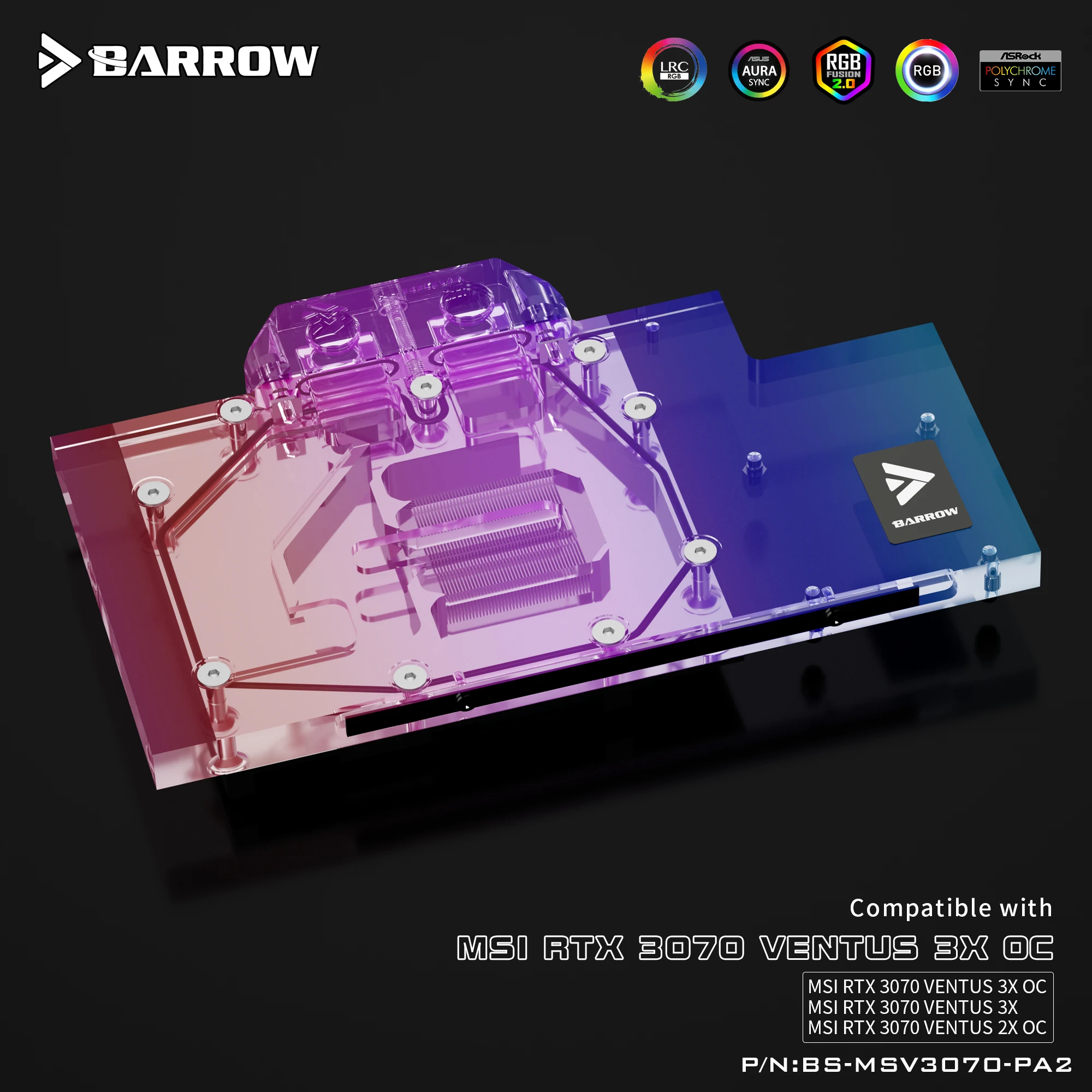 Barrow water cooler PC GPU cooler with GPU backplate for MSI RTX 3070 ventus 3X OC full cover ARGB GPU Cooler BS-MSV3070-PA2
Barrow water cooler PC GPU cooler with GPU backplate for MSI RTX 3070 ventus 3X OC full cover ARGB GPU Cooler BS-MSV3070-PA2