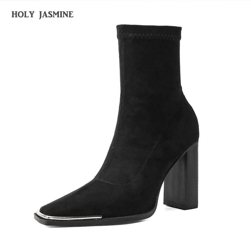 Stretch Flock Boots Women Sock Ankle Boot Female Square Toe Thick Heels Shoes Ladies Fashion Suede Boots Spring Autumn 2020 NEW
Stretch Flock Boots Women Sock Ankle Boot Female Square Toe Thick Heels Shoes Ladies Fashion Suede Boots Spring Autumn 2020 NEW