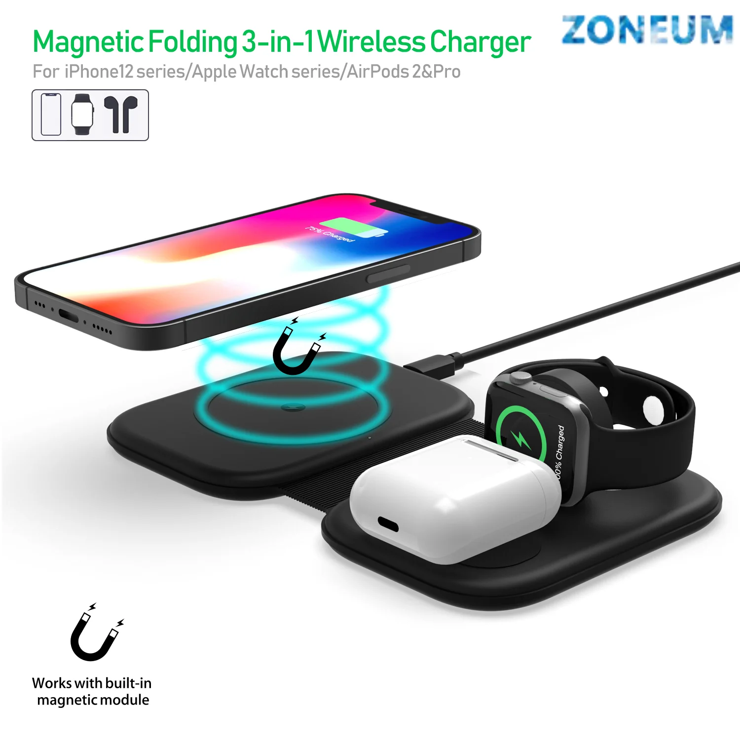 ZONEUM 15W Wireless Charger 3 in 1 For Apple Watch 6 5 4 iPhone 12 11 X XS MaxXR 8 Airpods Pro Samsung S20 Galaxy Watch LF20
ZONEUM 15W Wireless Charger 3 in 1 For Apple Watch 6 5 4 iPhone 12 11 X XS MaxXR 8 Airpods Pro Samsung S20 Galaxy Watch LF20