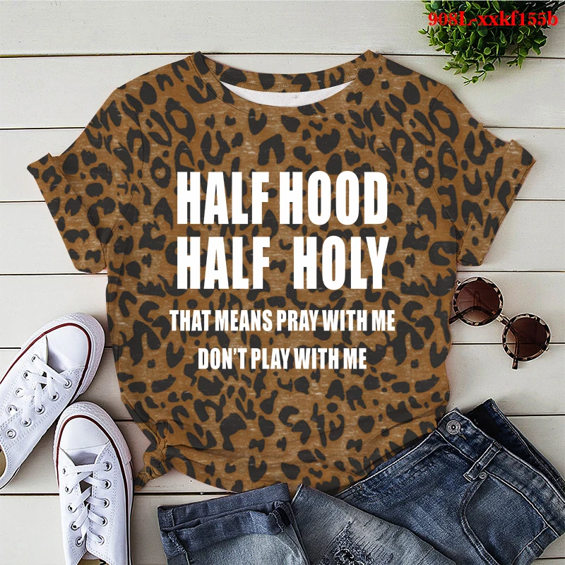 Letter Print T Shirt Women Leopard O Neck Loose Tshirt Ladies Summer Femme Tee Shirt Tops Graphic HALF HOOD HALF HOLY T Shirts
Letter Print T Shirt Women Leopard O Neck Loose Tshirt Ladies Summer Femme Tee Shirt Tops Graphic HALF HOOD HALF HOLY T Shirts
