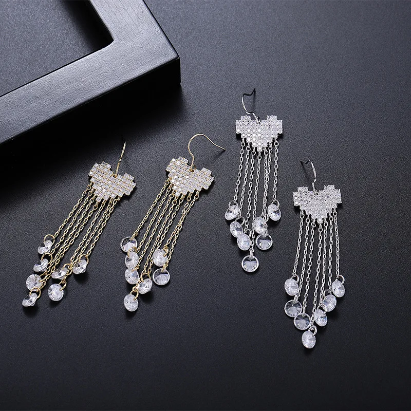Lovely heart-shaped long tassel earrings, ladies fashion micro-inlaid zircon peach heart earrings, female jewelry wholesale
Lovely heart-shaped long tassel earrings, ladies fashion micro-inlaid zircon peach heart earrings, female jewelry wholesale