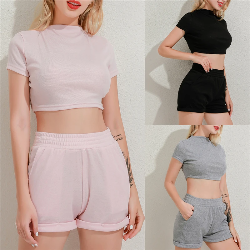2Pcs/Set Women's Outfit High Quality Set Solid Color O-Neck Crop Short Sleeve Top Shorts Slim High Waist Shorts For Feminina
2Pcs/Set Women's Outfit High Quality Set Solid Color O-Neck Crop Short Sleeve Top Shorts Slim High Waist Shorts For Feminina