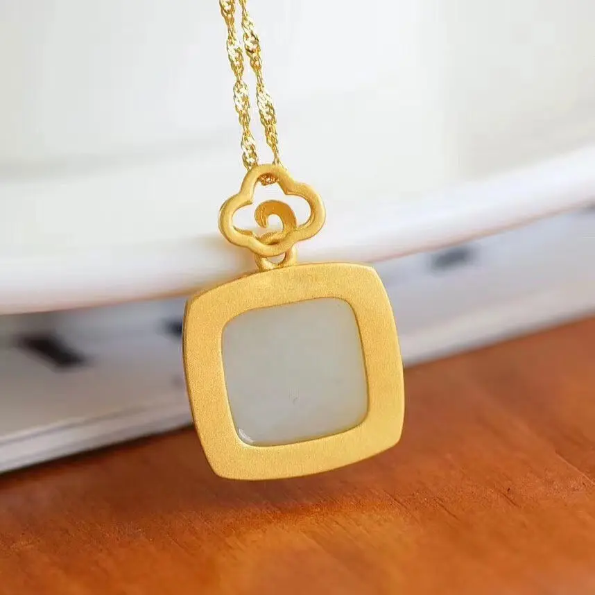 Hotian Jade Pendant Women's High-Grade Frosted Gold Inlaid White Jade Square Lucky Pendant Stylish Clavicle Necklace Penda
Hotian Jade Pendant Women's High-Grade Frosted Gold Inlaid White Jade Square Lucky Pendant Stylish Clavicle Necklace Penda