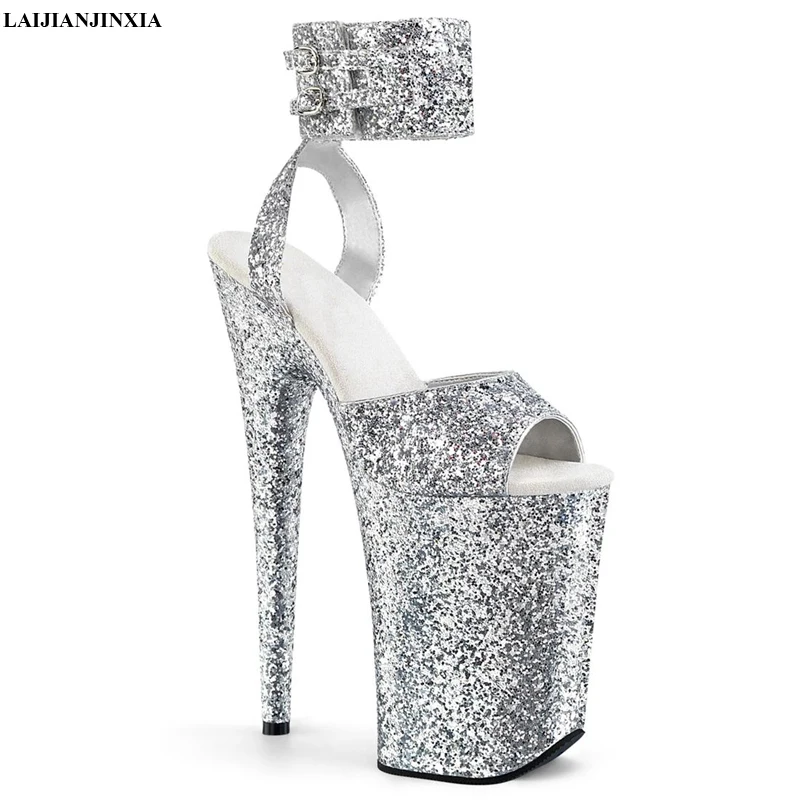 

LAIJIANJINXIA New 9 inch high heel sandals sequined heel upper summer women shoes nightclub sexy model pole dancing Sandals