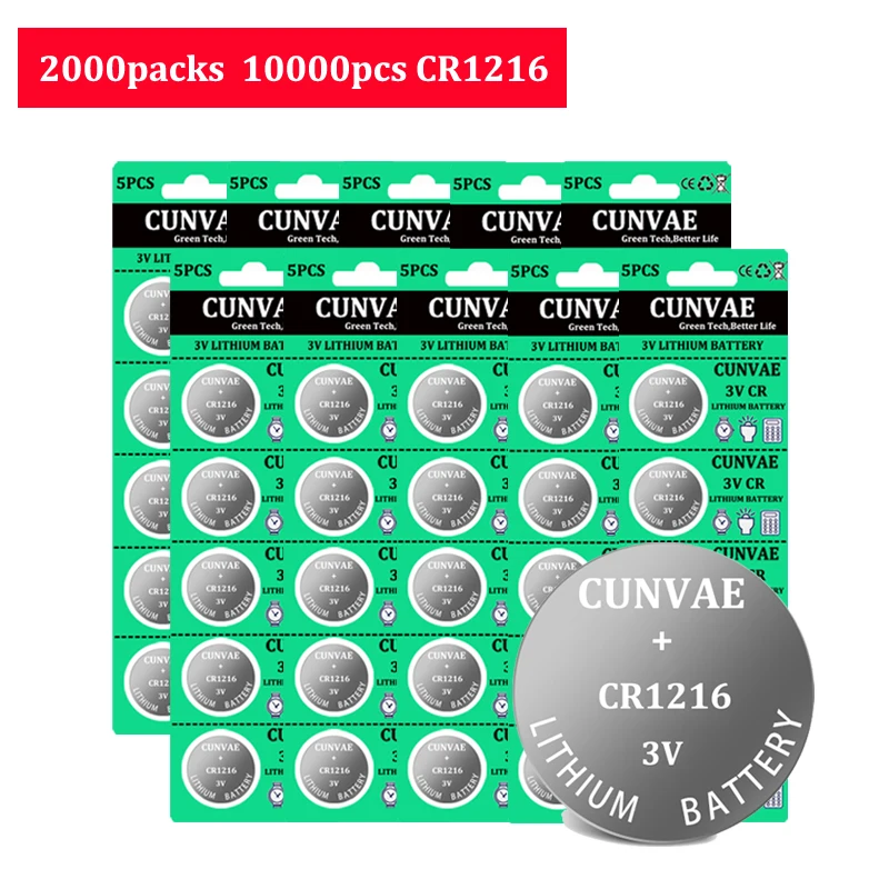 10000pcs CR1216 3V Button Batteries DL1216 BR1216 Cell Coin Lithium Battery 3V CR 1216 5034LC For Watch Electronic Toy Remote
10000pcs CR1216 3V Button Batteries DL1216 BR1216 Cell Coin Lithium Battery 3V CR 1216 5034LC For Watch Electronic Toy Remote