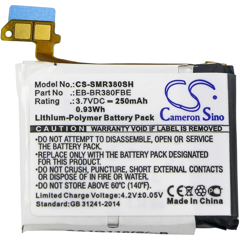 Cameron Sino 250mAh Battery for Samsung Gear 2,Gear 2 Neo,SM-R380,SM-R381,B1230J1EA,EB-BR380FBE,PGF582224H
Cameron Sino 250mAh Battery for Samsung Gear 2,Gear 2 Neo,SM-R380,SM-R381,B1230J1EA,EB-BR380FBE,PGF582224H
