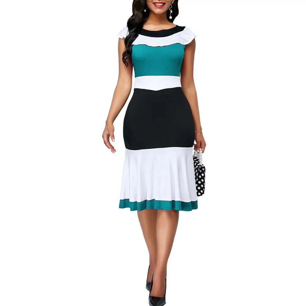 Office Lady O Neck Ruffled Hem Sleeveless Color Block Bodycon Knee-length Dress Office Lady O Neck Ruffled Knee-length Dress
Office Lady O Neck Ruffled Hem Sleeveless Color Block Bodycon Knee-length Dress Office Lady O Neck Ruffled Knee-length Dress