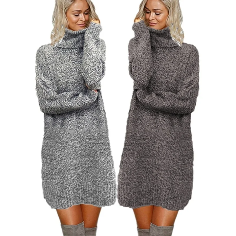 Long Knit Women Knitted Sweater Dress Warm Turtleneck Loose Solid Long Sleeve Elegant High Street Pullover Sweater Dresses
Long Knit Women Knitted Sweater Dress Warm Turtleneck Loose Solid Long Sleeve Elegant High Street Pullover Sweater Dresses