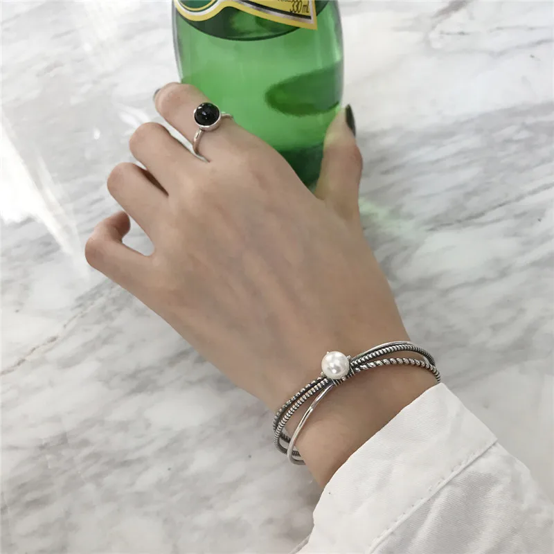 RUIYI Real 925 Sterling Silver Women Vintage Make Old Three Layered Bangles Female Freshwater Twisting Distressed Chic Bangles 
RUIYI Real 925 Sterling Silver Women Vintage Make Old Three Layered Bangles Female Freshwater Twisting Distressed Chic Bangles