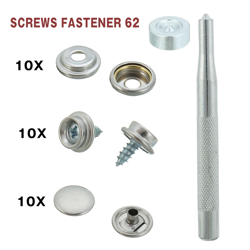 62pcs Stainless Steel Car Snap Fastener Self-tapping Screw Stud For Boat Auto Canvas Buttons Sockets Press Cover Tools Moulding
62pcs Stainless Steel Car Snap Fastener Self-tapping Screw Stud For Boat Auto Canvas Buttons Sockets Press Cover Tools Moulding