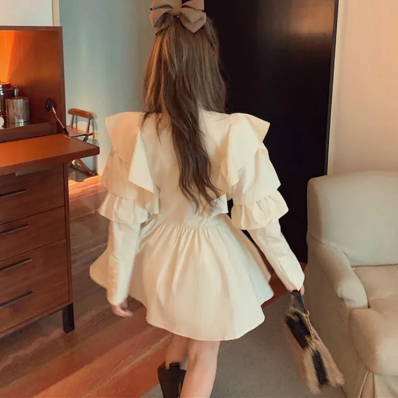 Elegant Ruffles Patch Temperament Dress Women High Waist Hip A Line Solid Vestidos Turn Down Collar Long Sleeve Slim Robe
Elegant Ruffles Patch Temperament Dress Women High Waist Hip A Line Solid Vestidos Turn Down Collar Long Sleeve Slim Robe